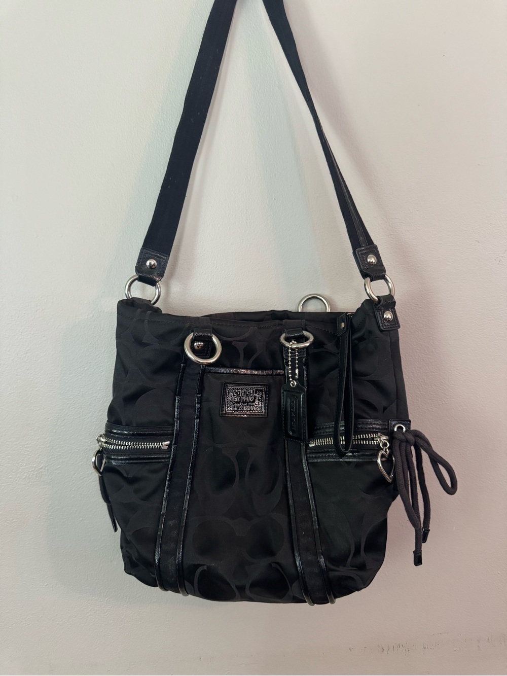 Coach Vintage Poppy signature jacquard shoulder bag with silver tone hardware